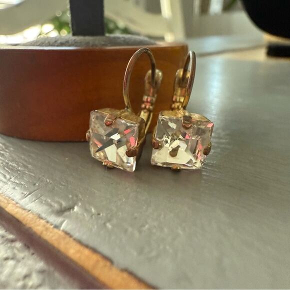 Sabika LIKE Gold Tone Dangle Earrings with Clear Sparkling Gemstones - Picture 7 of 9